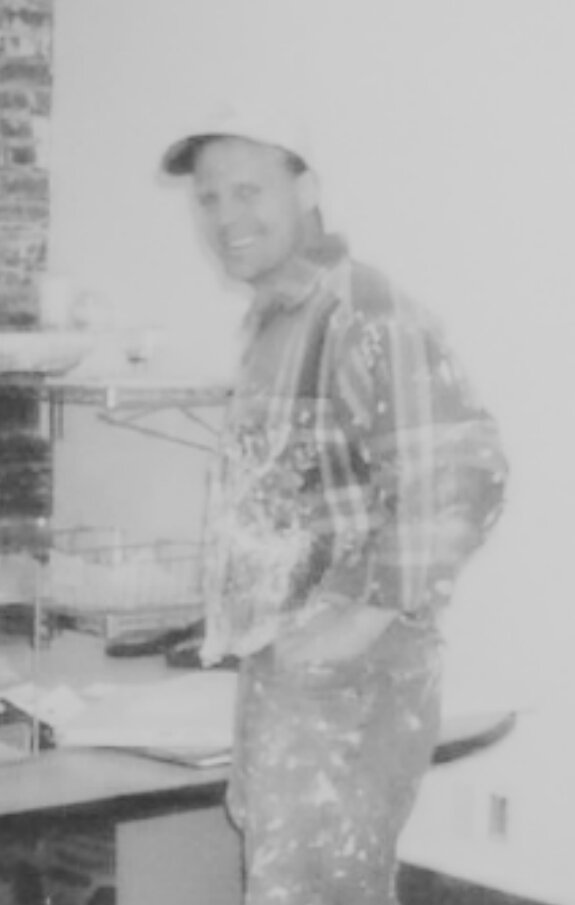 Mark Yeager in paint-covered work clothes