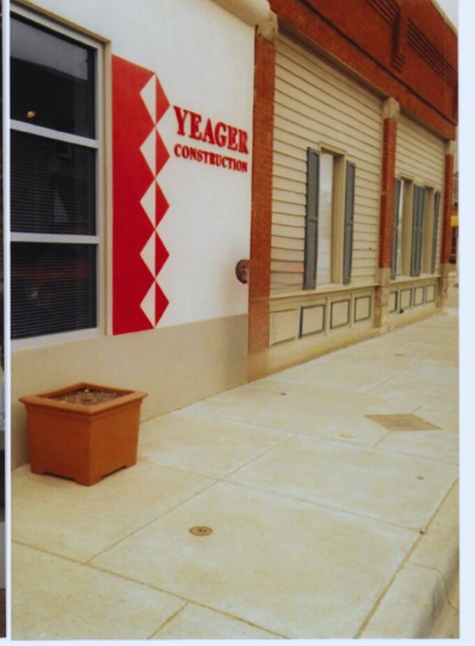The original Yeager Construction storefront with its red diamond sign